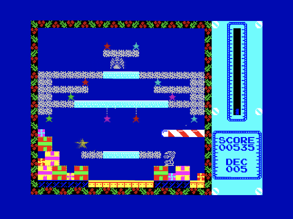 screenshot of level 4 showing a Christmas themed paltforming game