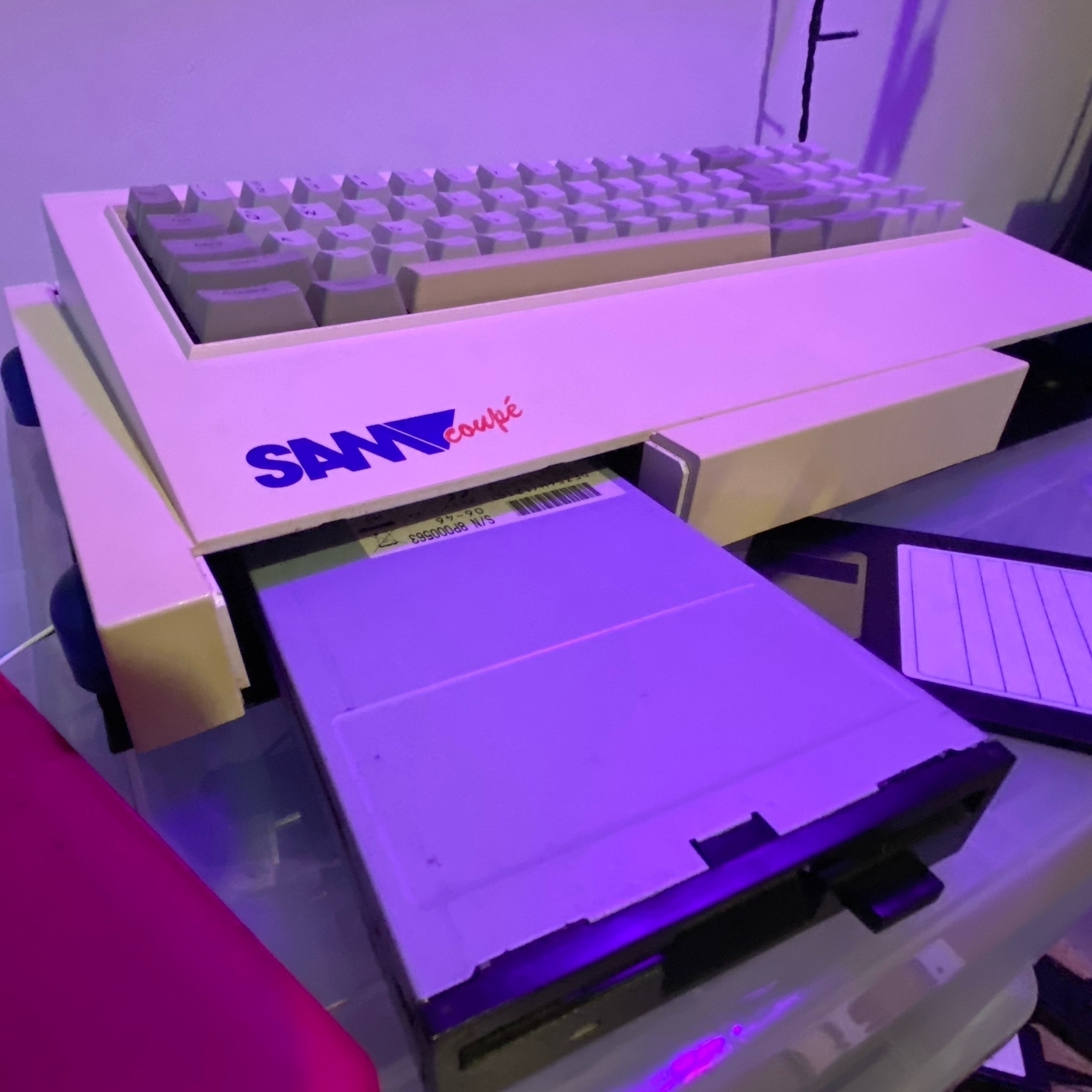 SAM Coupé computer with distended floppy disk drive